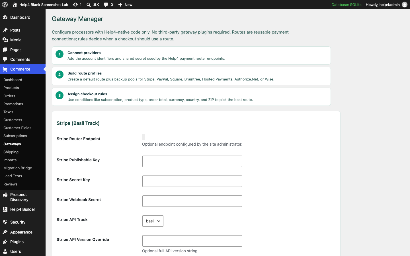 Native Commerce gateway configuration