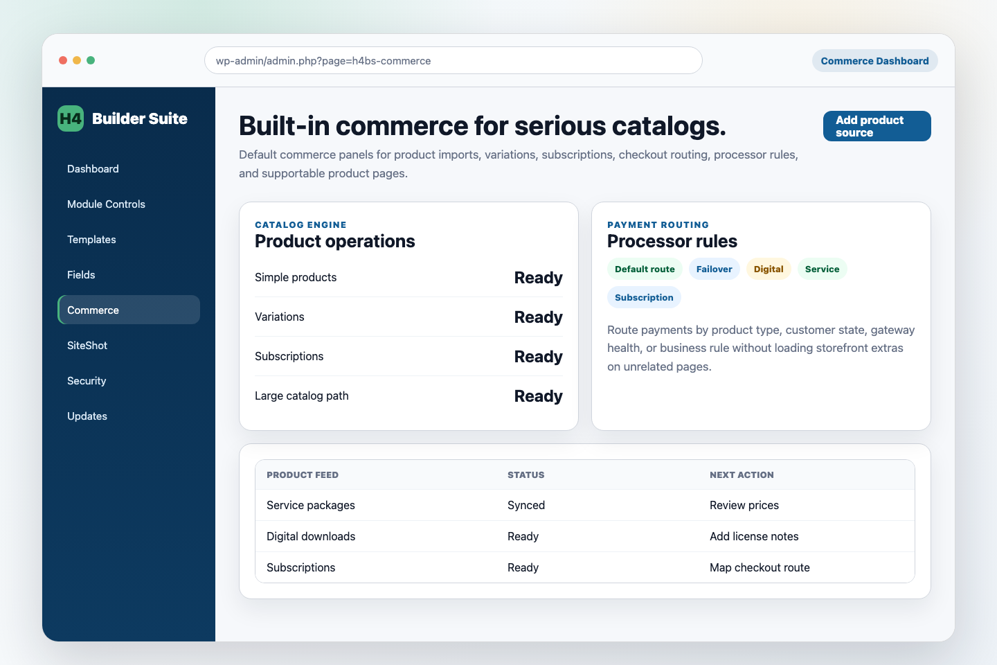 Help4 Builder Suite commerce dashboard default screen