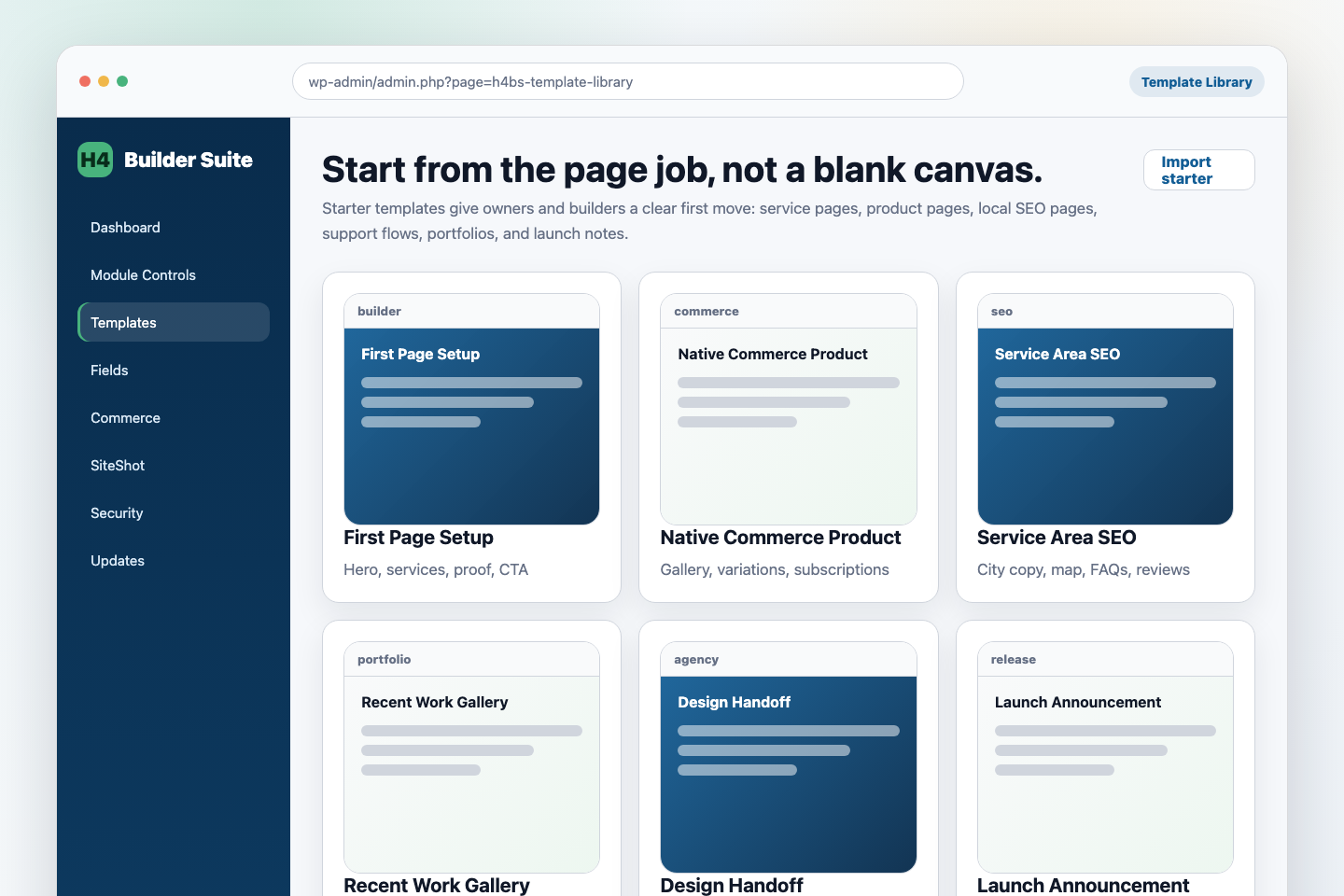 Help4 Builder Suite template library default screen