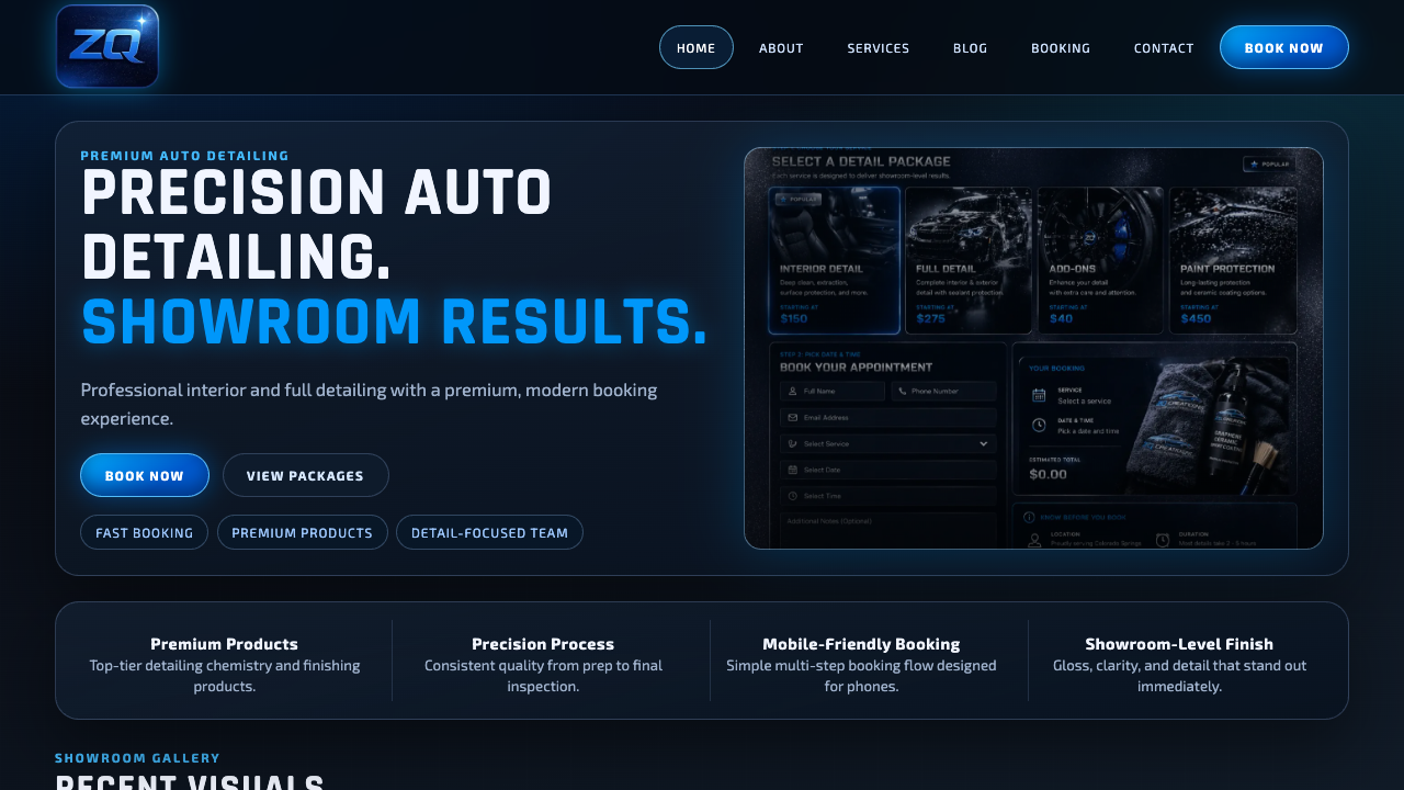 ZQ Creations auto detailing website screenshot