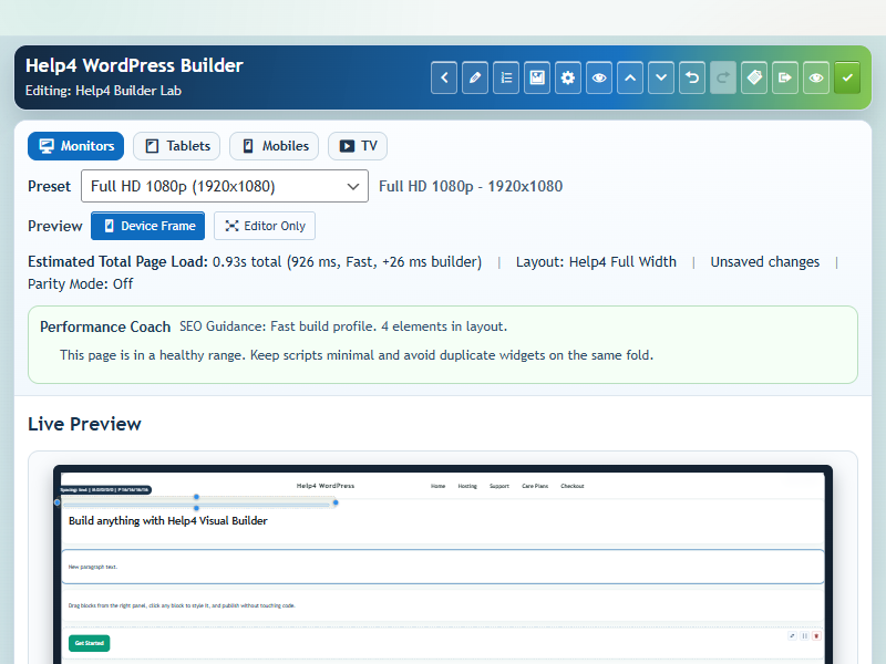 Help4 Builder context action controls